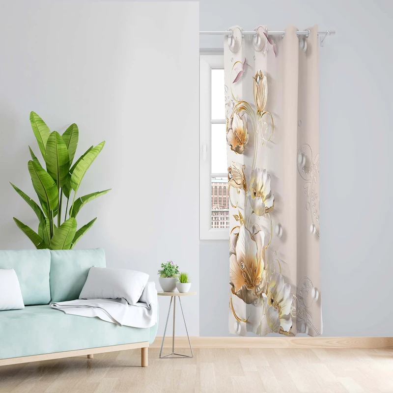 پرده طرح گل مدل مخمل پانچی کد 5417L z سایز 140x200 سانتی متر