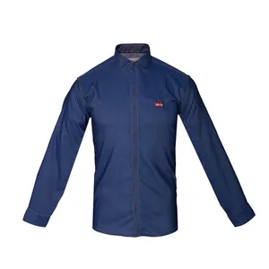 پیراهن آستین بلند مردانه مدل MB-HAG82075-PR.JEANS.AB.R طرح جین رنگ آبی روشن