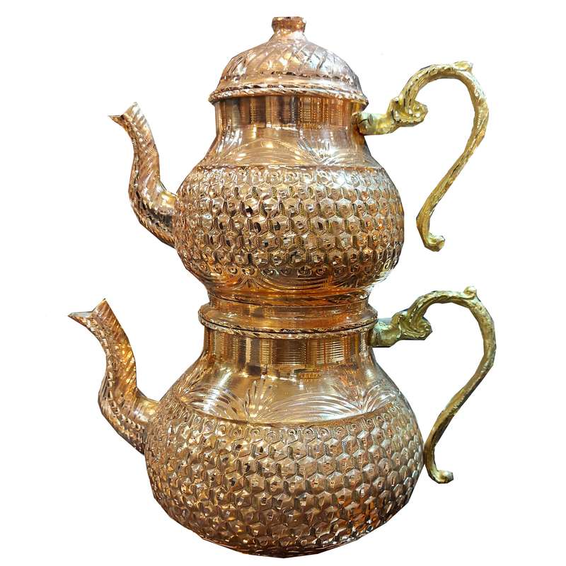 ست کتری و قوری مسی مدل توپی الماس تراش کد 4575