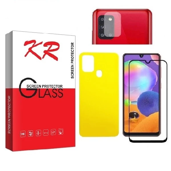 محافظ صفحه نمایش کی آر مدل FUL مناسب برای گوشی موبایل سامسونگ Galaxy A21S به همراه محافظ پشت گوشی و محافظ لنز دوربین