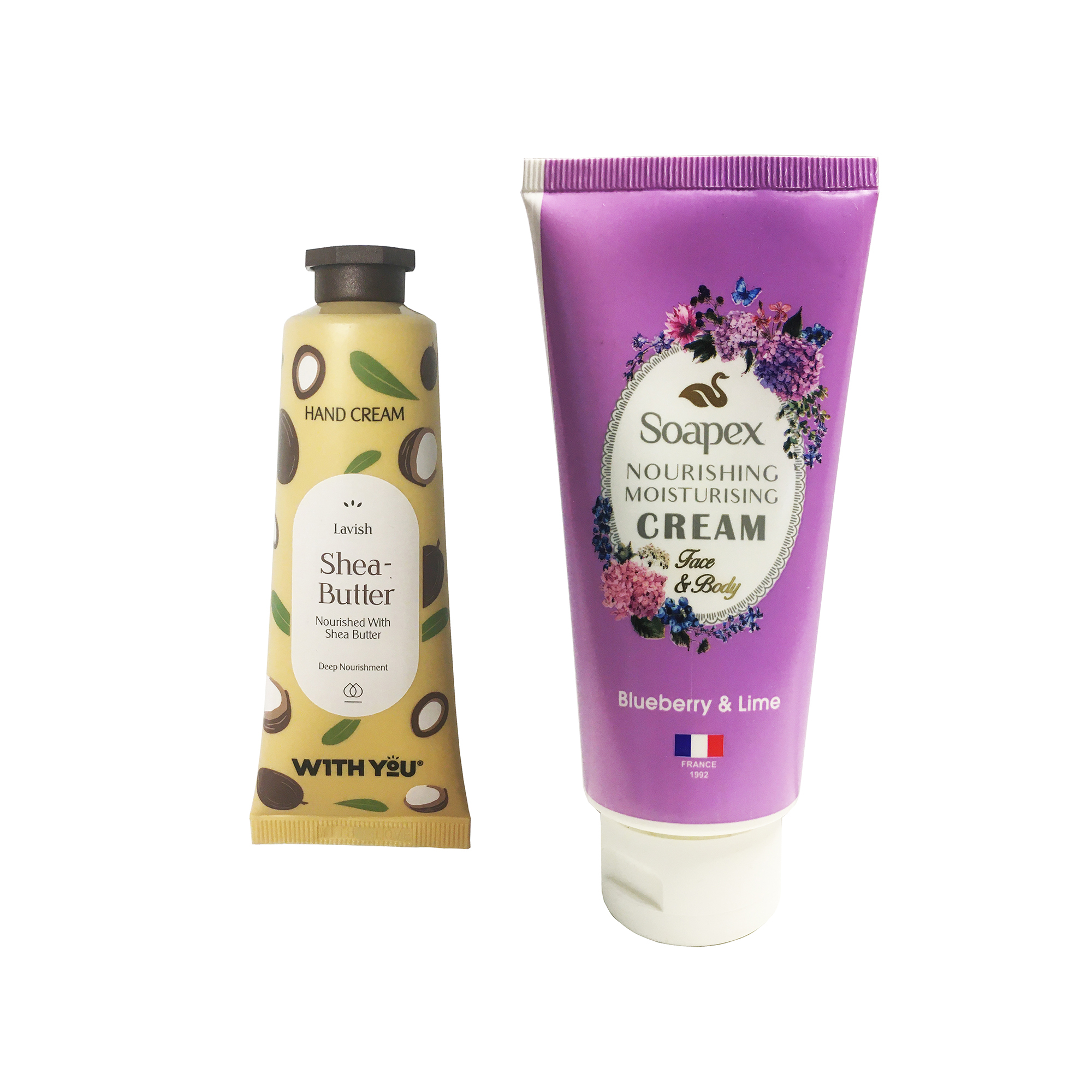 کرم آبرسان و مرطوب کننده سوپکس مدل بلوبری حجم 90 میلی لیتر به همراه کرم مرطوب کننده ویت یو مدل Shea Butter حجم 50 میلی لیتر 