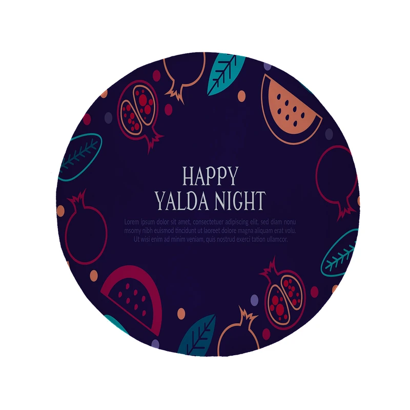 پادری مدل دایره طرح یلدا مبارک کد 8420 سایز 90 × 90 سانتی متر