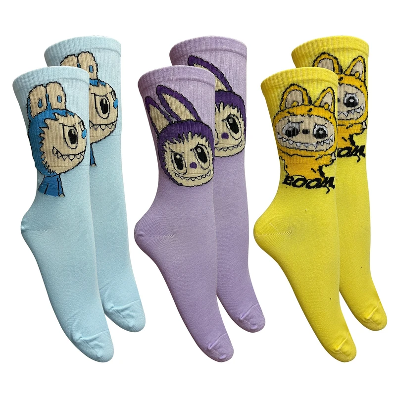 جوراب ساق بلند دخترانه تن پوش هنگامه مدل کش لبوبو نخ هندی مجموعه 3 عددی