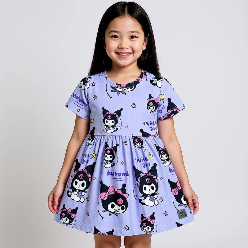 پیراهن آستین کوتاه یقه گرد دخترانه مدل کرومی 5