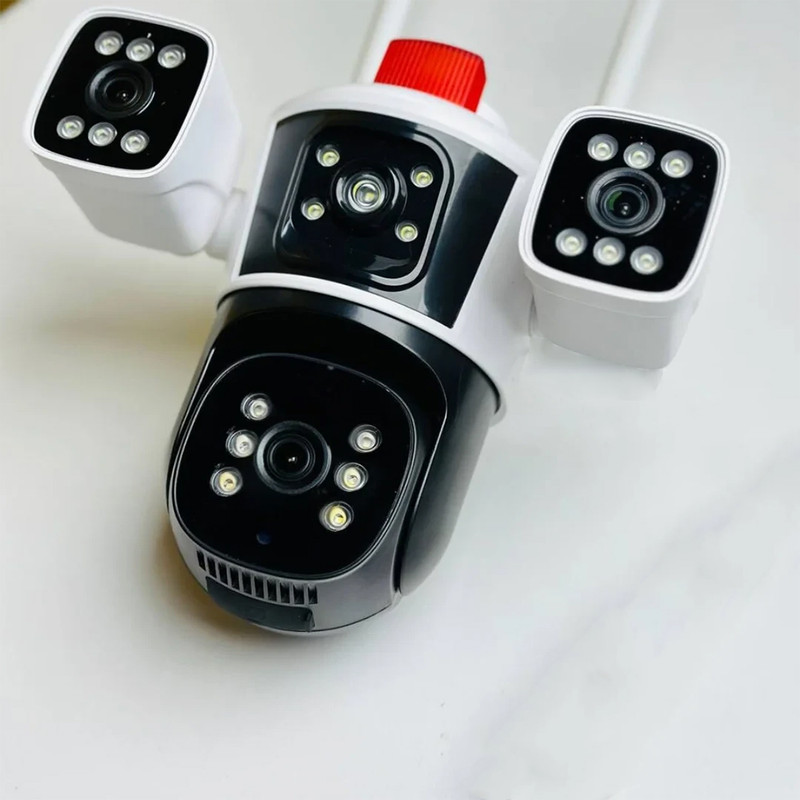 دوربین مداربسته تحت شبکه سیم‌کارتی 3 مگاپیکسلی مدل QQ849-WP-4-4G، دارای 3 لنز، اتصال 4G، چرخش افقی و عمودی، دید در شب، تشخیص حرکت، تعقیب سوژه، مکالمه دوطرفه، پشتیبانی از کارت حافظه Micro SD تا 256 گیگابایت و استاندارد ضدآب IP66