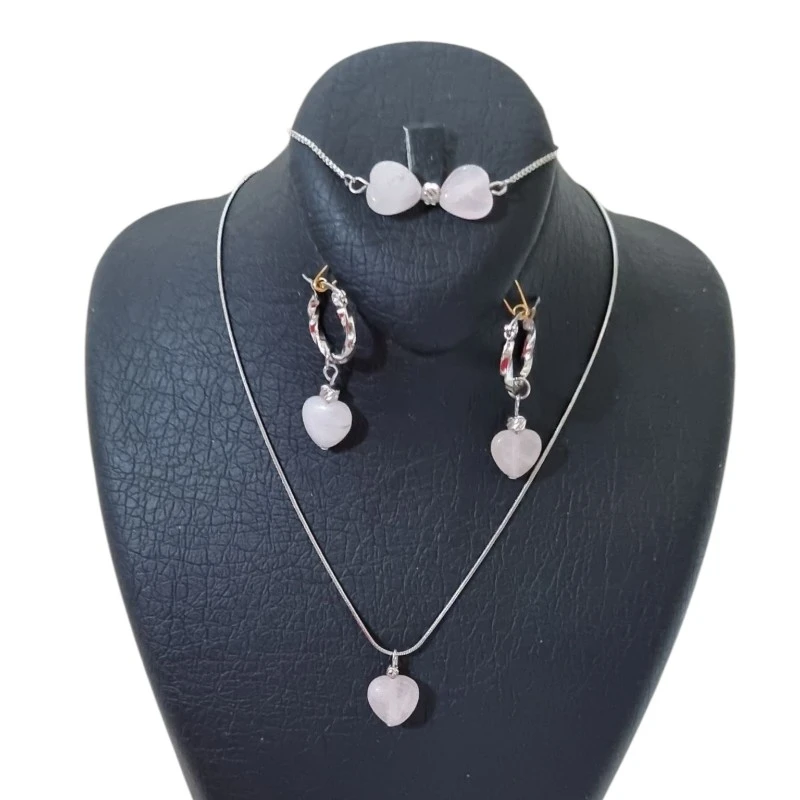 نیم ست زنانه مدل سنگ رزکوارتز مدل قلب