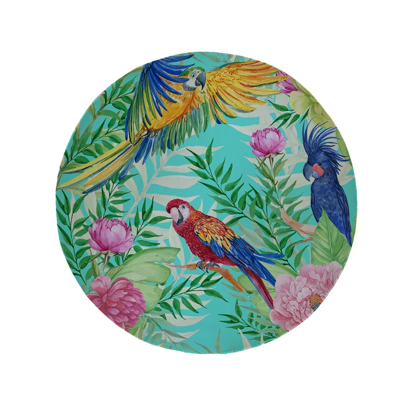 پادری مدل دایره طرح گل و طوطی کد 5115 سایز 90 × 90 سانتی متر 