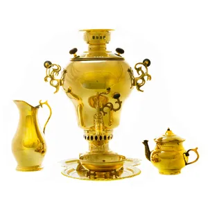 سرویس سماور ذغالی 5 پارچه برنجی مدل توپی کد 4070