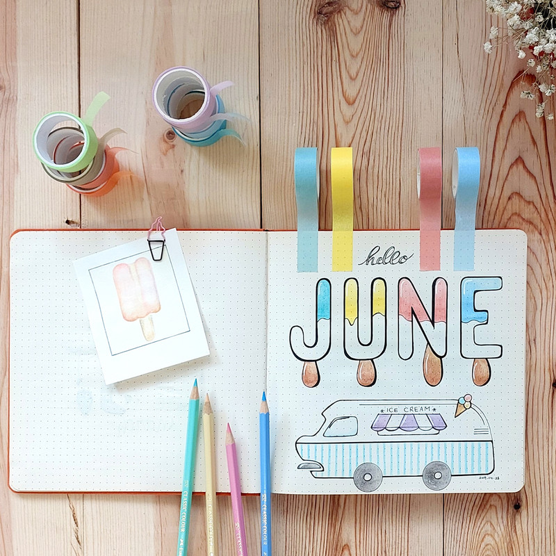 چسب کاغذی مدل واشی پاستلی کد PT02 عرض 1.5 سانتی متری بسته 6 عددی