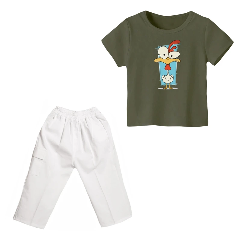 ست تی شرت و شلوارک پسرانه مدل خروس بامزه