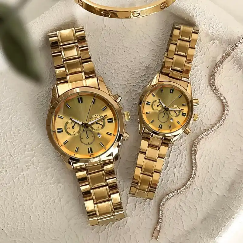 ست ساعت مچی عقربه ای زنانه و مردانه مدل تگ موتور ساده