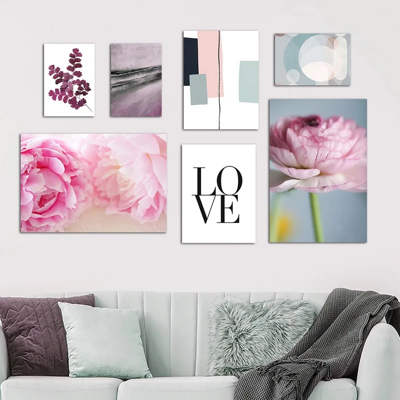 تابلو شاسی بکلیت طرح ترکیبی مینیمال و گل رز صورتی مدل SH-976 مجموعه 7 عددی