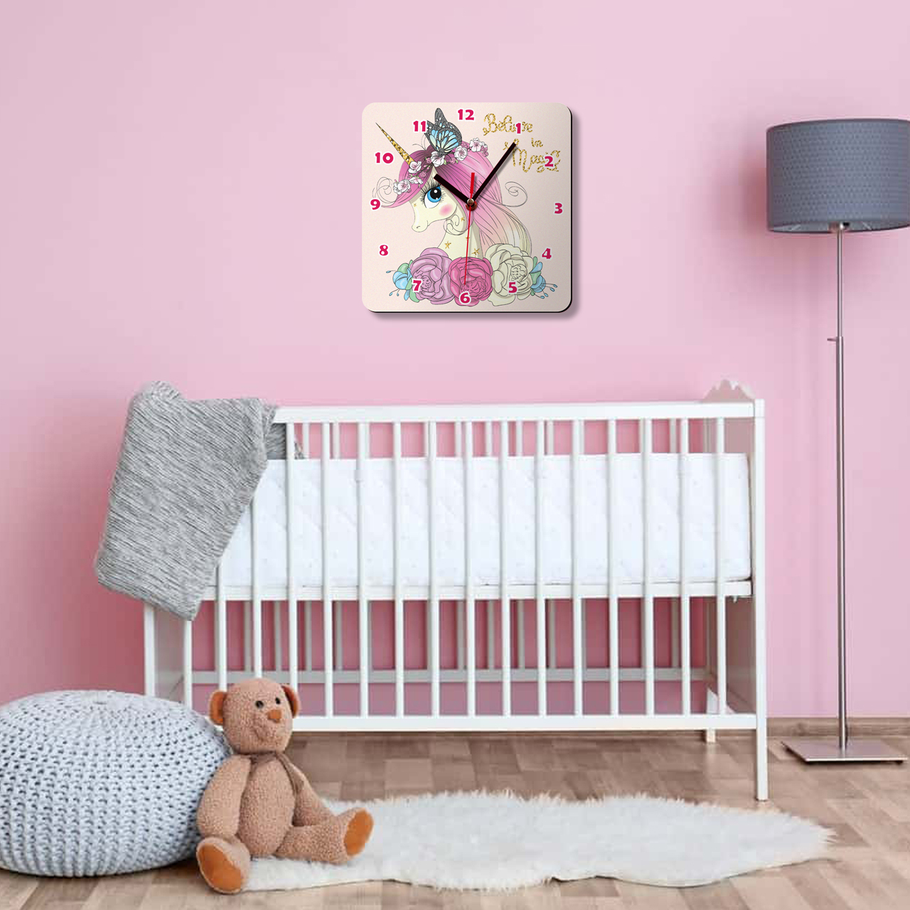 ساعت دیواری کودک باروچین مدل تک شاخ زیبا کد c-39