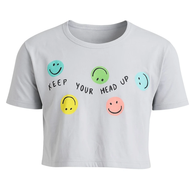 کراپ تی‌شرت آستین کوتاه زنانه مدل استیکر PJ1302