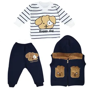 ست 3 تکه لباس نوزادی مدل Happy Dog کد So3 رنگ سرمه ای
