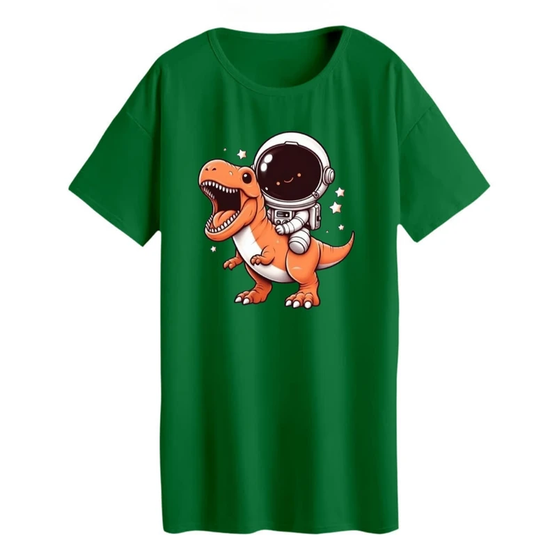 تی شرت لانگ زنانه مدل  فضانورد و دایناسور کد 1