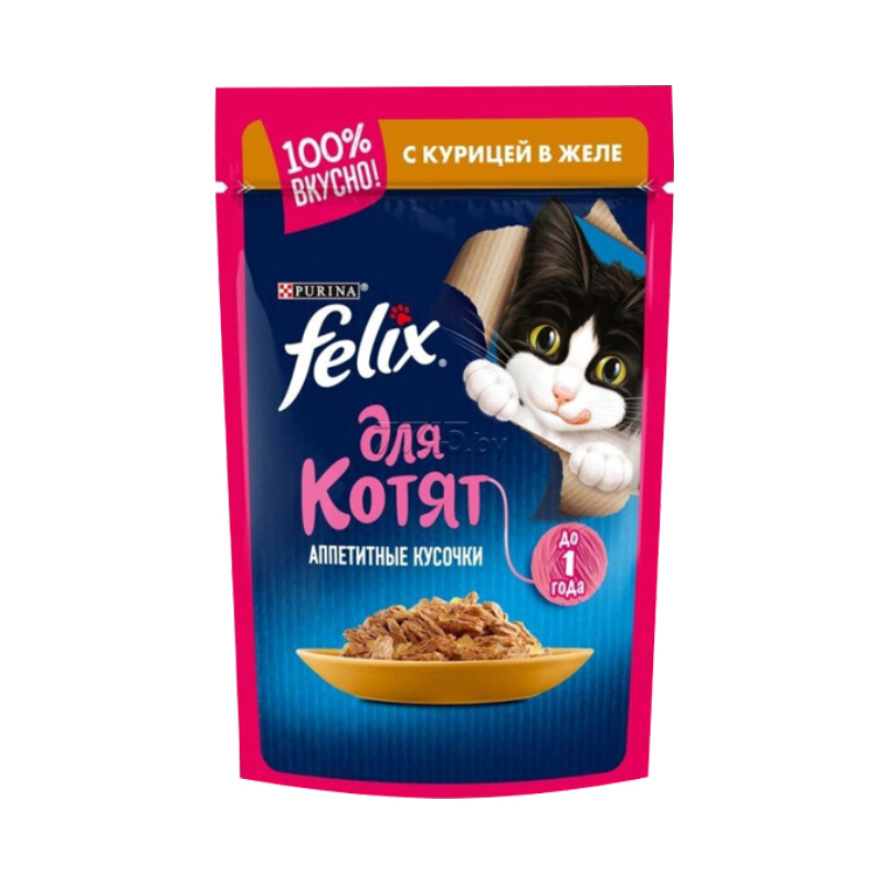 پوچ بچه گربه فلیکس مدل در ژله طعم مرغ وزن ۷۵ گرم