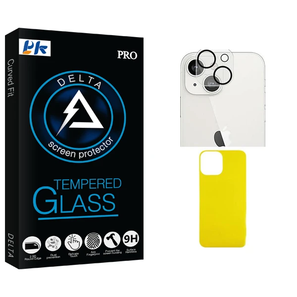محافظ پشت گوشی پی کی مدل Delta Glass FLL مناسب برای گوشی موبایل اپل iPhone 13  به همراه محافظ لنز دوربین