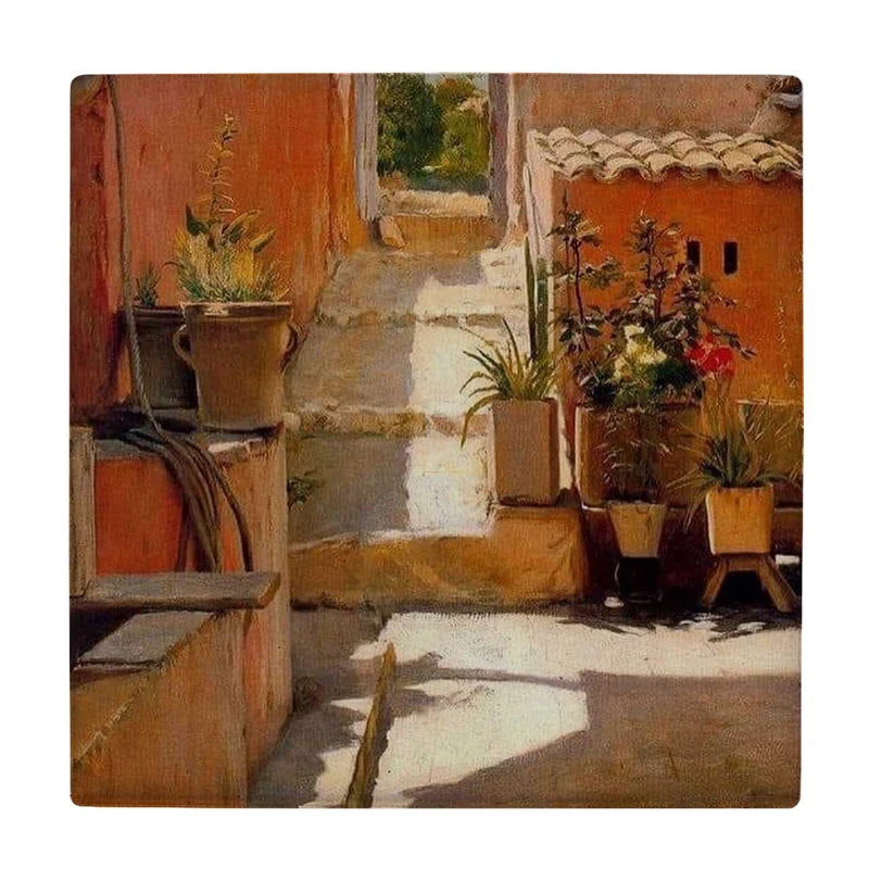 زیر لیوانی  طرح کوچه قدیمی و گلدان های گل کد    6086862_5102