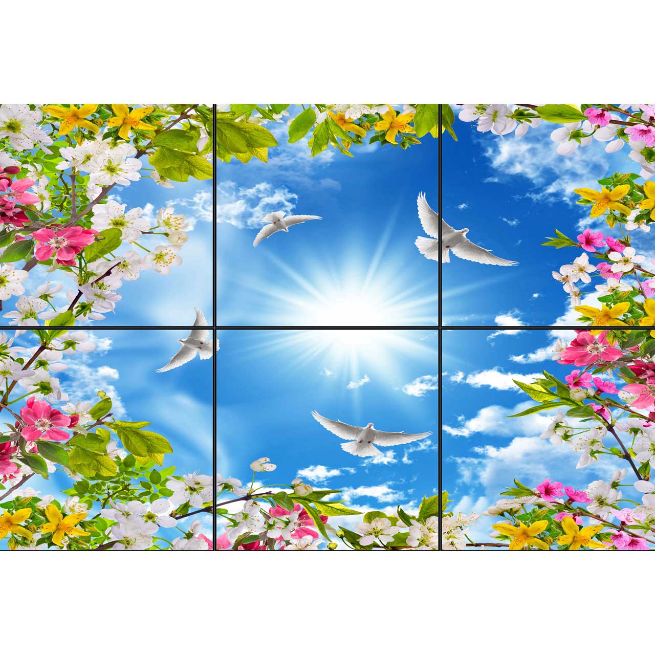 تایل سقفی آسمان مجازی طرح شکوفه های رنگی کد 0100 سایز 60x60 سانتی متر مجموعه 6 عددی