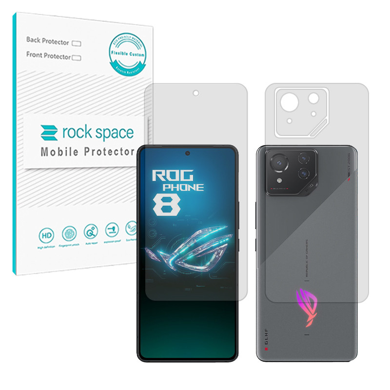 محافظ صفحه نمایش شفاف راک اسپیس مدل Resistant مناسب برای گوشی موبایل ایسوس ROG Phone 8 به همراه محافظ پشت گوشی 