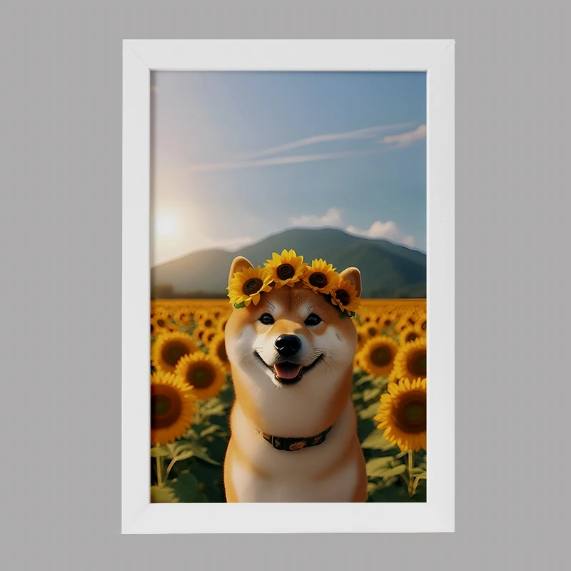 تابلو خندالو مدل سگ و گل های آفتابگردان کد F7957