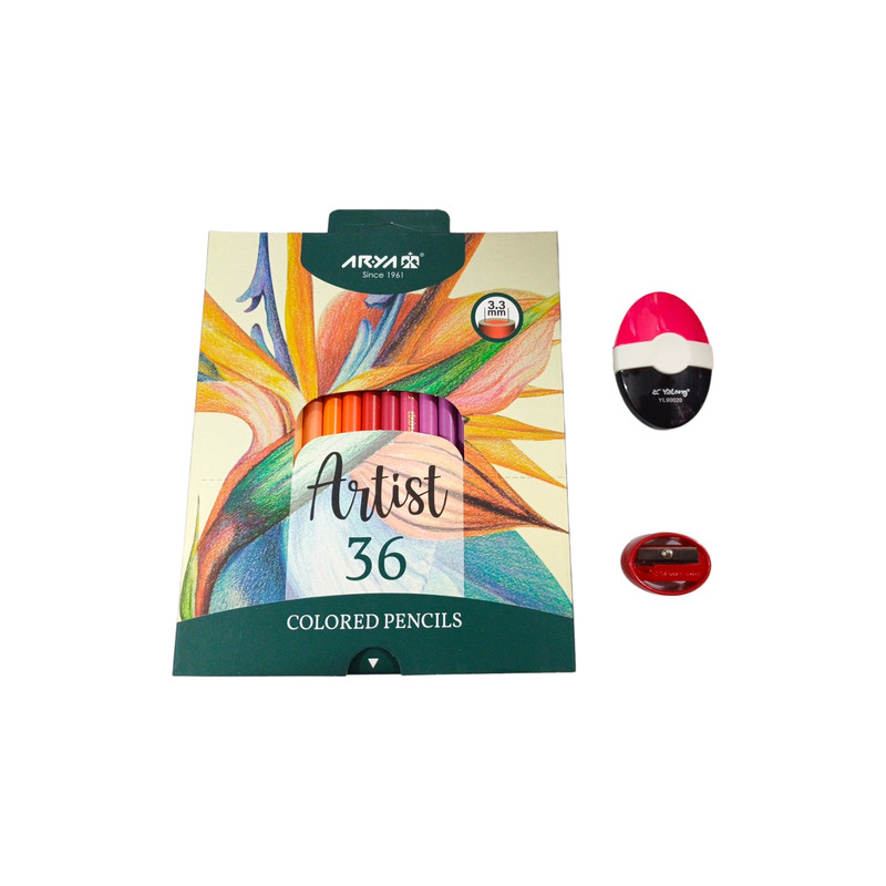 مداد رنگی 36 رنگ آریا مدل Artist به همراه پاک کن و تراش