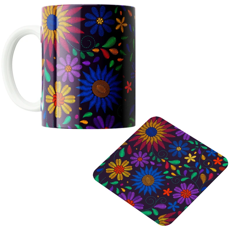 ماگ پاد آفرین مدل بهار طرح گل کد PZ282 به همراه زیرلیوانی