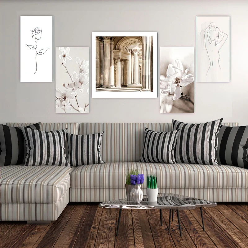 تابلو شاسی بکلیت طرح مدرن معماری و نقاشی مینیمال مدل SH-1936 مجموعه 5 عددی