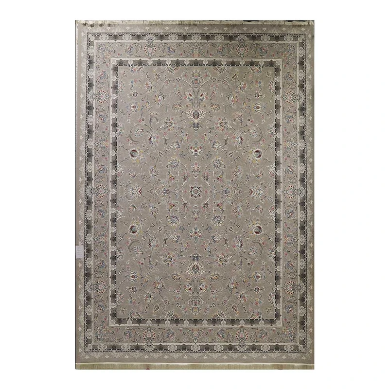 فرش ماشینی 1500 شانه زمینه نقره‌ای حاشیه نقره‌ای مدل 1507