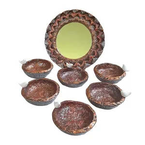 مجموعه ظروف هفت سین 7 پارچه مدل دایره طرح مرغ آمین کد 099-435