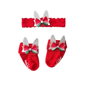 ست هدبند و جوراب نوزادی مدل یلدایی هندوانه کد 1