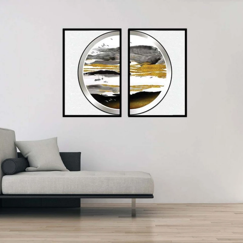 تابلو بکلیت طرح نقاشی مدرن نیم دایره مدل B-1862 مجموعه 2 عددی