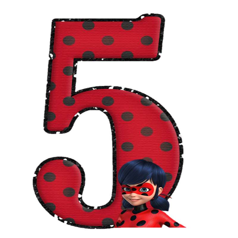 استند رومیزی تولد طرح عدد 5 قرمز مدل دختر کفشدوزکی میراکلس کد 01