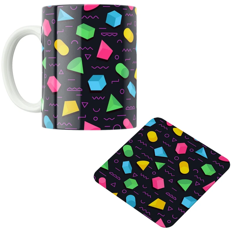 ماگ پاد آفرین مدل اشکال هندسی کد DKC494 به همراه زیر لیوانی