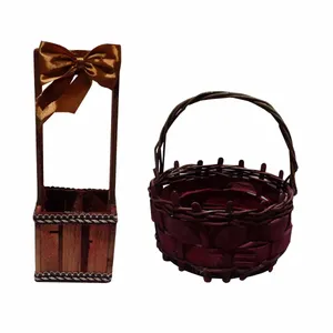 سبد حصیر بافی مدل گل مجموعه 2 عددی