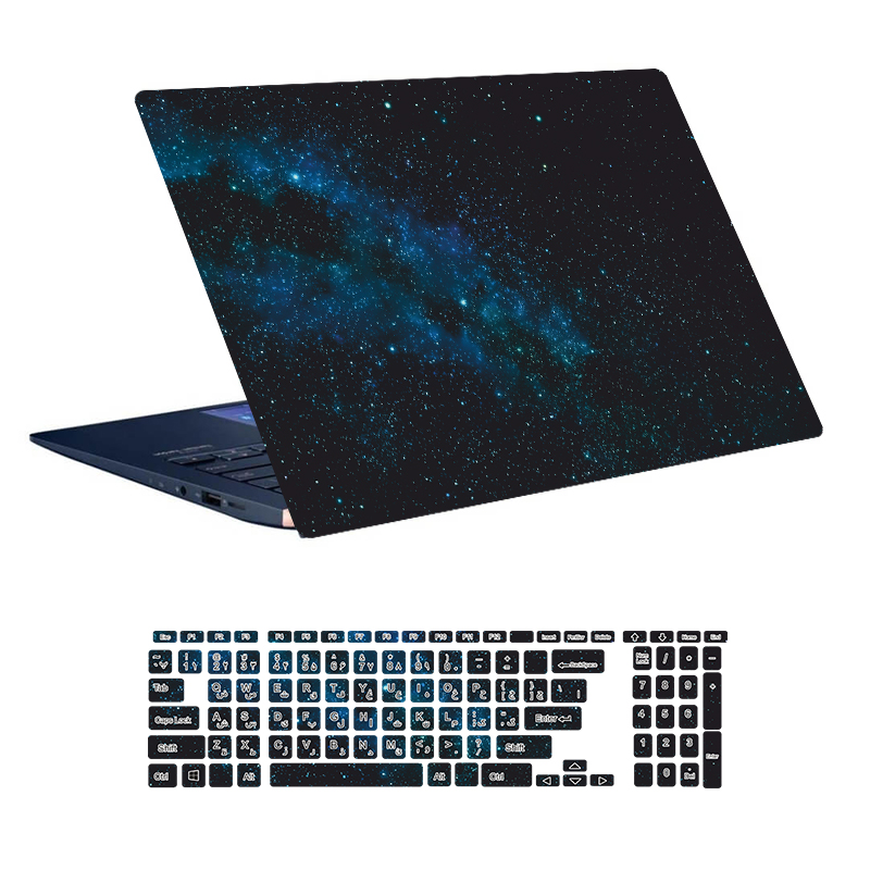 استیکر لپ تاپ توییجین و موییجین طرح Space کد 132 مناسب برای لپ تاپ 15.6 اینچ به همراه برچسب حروف فارسی کیبورد