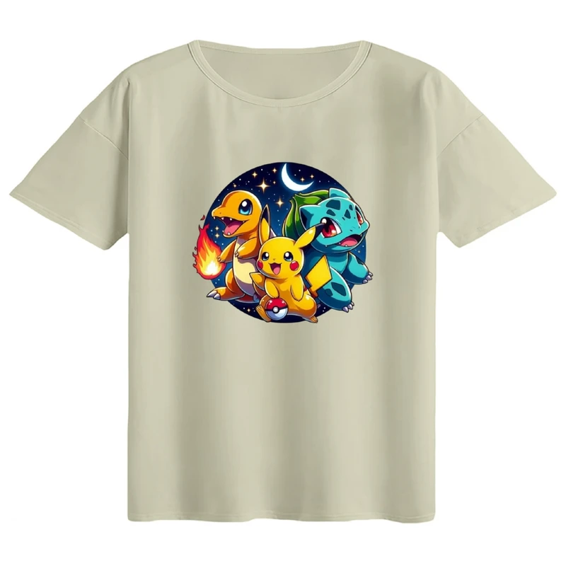 تی‌شرت اورسایز آستین کوتاه زنانه مدل باکسی طرح پوکی مون کد1