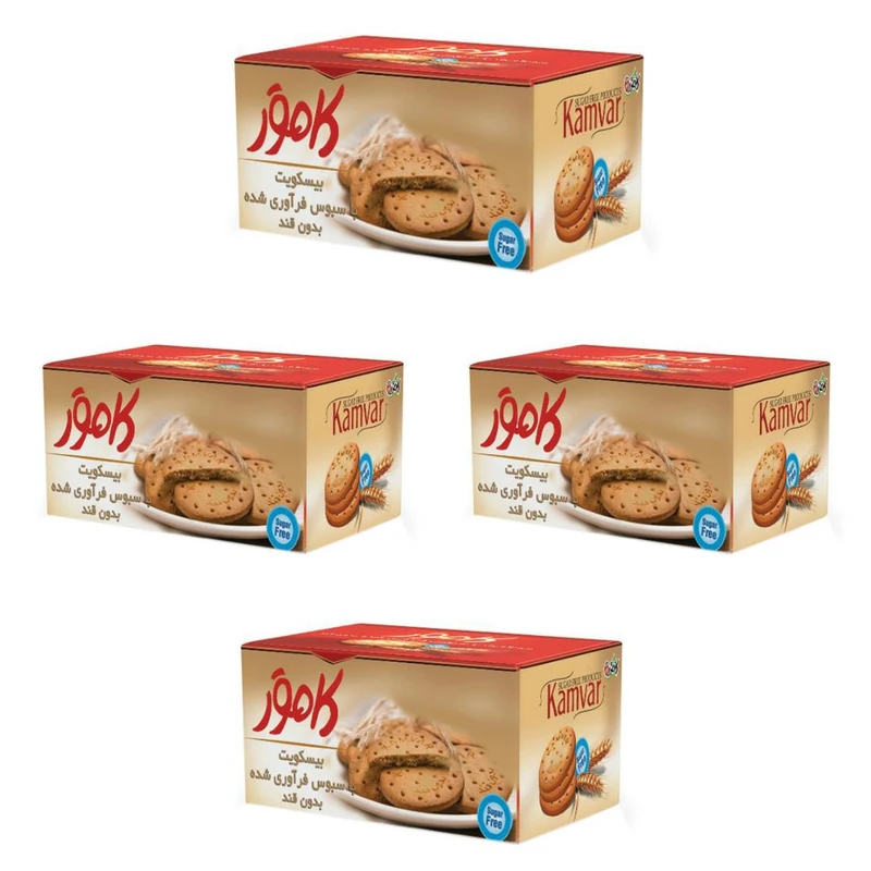 بیسکویت رژیمی با سبوس فرآوری شده بدون قند کامور - 200 گرم بسته 4 عددی