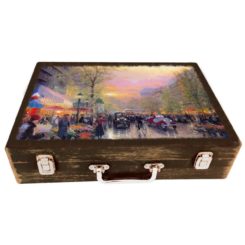 جعبه هدیه مدل چمدان چوبی طرح پاریس رویایی کد WSL603