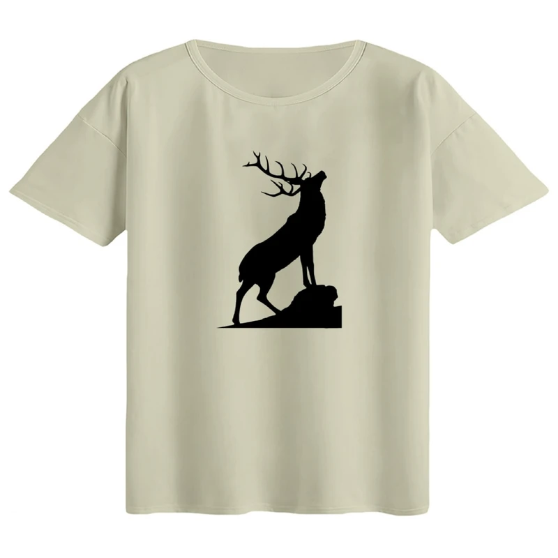 تی‌شرت اورسایز آستین کوتاه زنانه مدل باکسی طرح گوزن کد 5