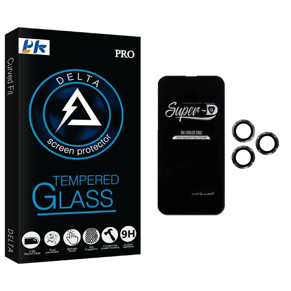 محافظ صفحه نمایش پی کی مدل Delta SuperD مناسب برای گوشی موبایل اپل iPhone 13 Pro Max  به همراه محافظ لنز گوشی
