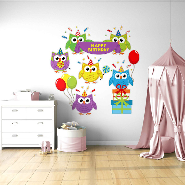 استیکر دیواری اتاق کودک مدل owl birthday