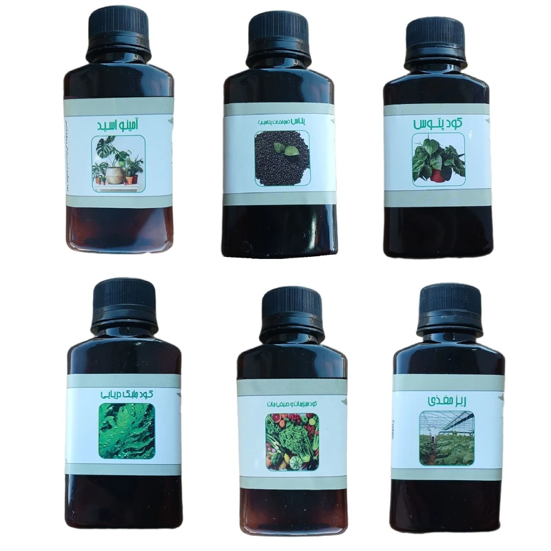 کود مایع پتاس و امینو اسید و پتوس و جلبک دریایی و ریز مغذی و کود سبزیجات و صیفی جات مدل life drop حجم 110 میلی لیتر بسته 6 عددی