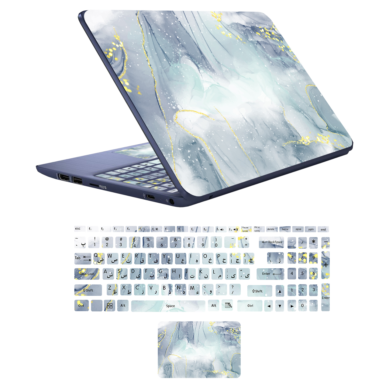 استیکر لپ تاپ مدل marbel کد 6 مناسب برای لپ تاپ 15 تا 17 اینچ به همراه برچسب حروف فارسی کیبورد
