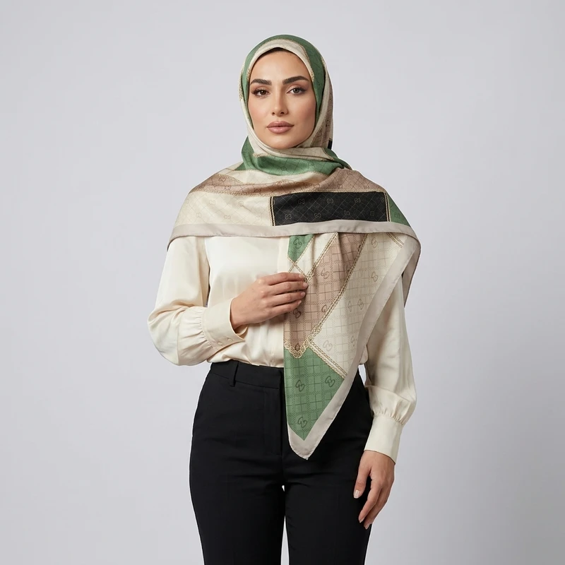 روسری ابریشم توییل زنانه مدل H126 با طول و عرض 125×125 سانتی‌متر