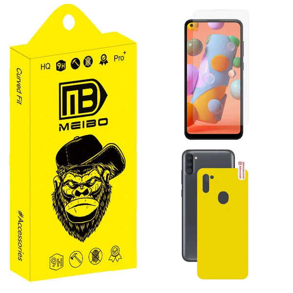 محافظ صفحه نمایش شیشه ای میبو مدل Achromic مناسب برای گوشی موبایل سامسونگ Galaxy A11 / M11 به همراه محافظ پشت گوشی