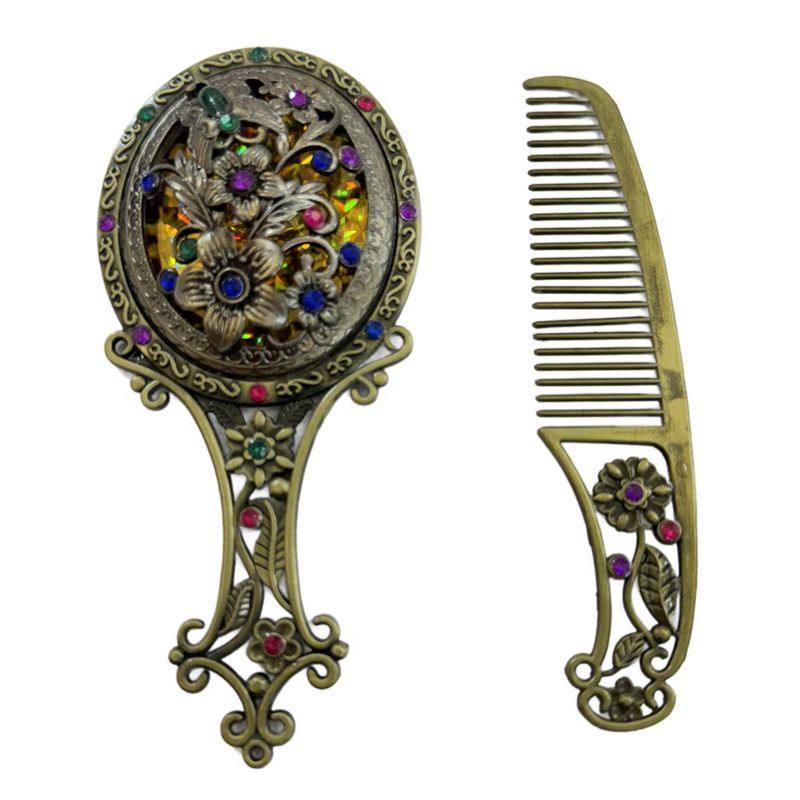 ست آینه و شانه مو مدل فلزی طرح گل کد stcommirflo110