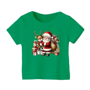 تی شرت آستین کوتاه بچگانه مدل بابانوئل و گوزن کریسمس کد 12