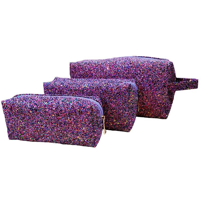 کیف لوازم آرایش زنانه مدل گلیتری بسته 3 عددی
